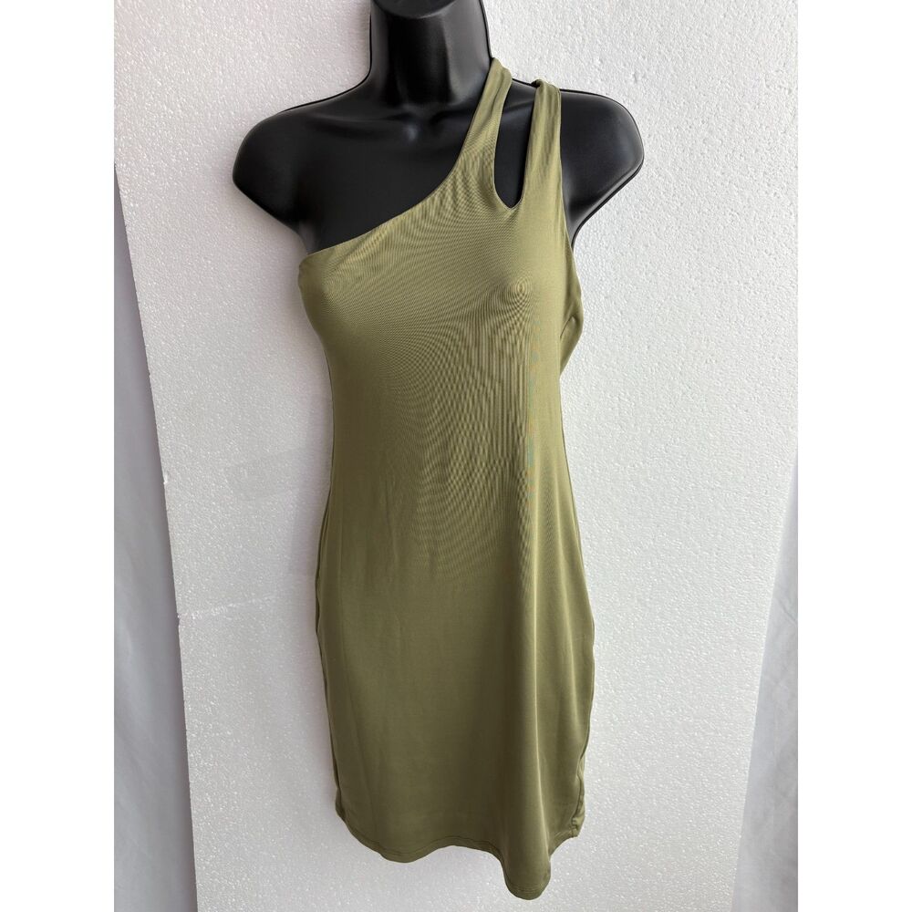STNDRD Olive Green Asymmetrical Bodycon Dress Size M Cutout Sexy Date Going Out